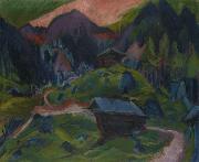 Kummeralp Mountain and Two Sheds Ernst Ludwig Kirchner